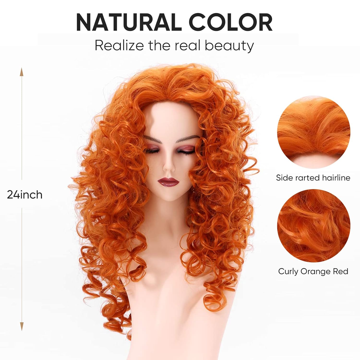 Long Orange Red Hair Curly Wavy Full Head Halloween Wigs for Women Cosplay Costume Party Hairpiece