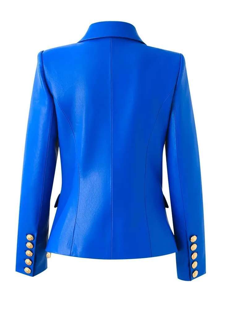 Autumn New High-Quality PU Leather Metal Buckle Pocket Slimming Temperament Suit Jacket Female Solid Color Fashion