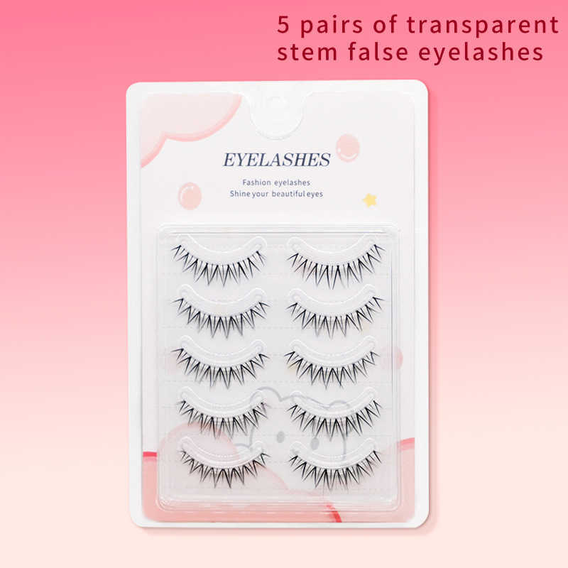 Domestic 5 pairs of transparent stem fake eyelashes simulate natural daily wear of fake eyelashes W250324