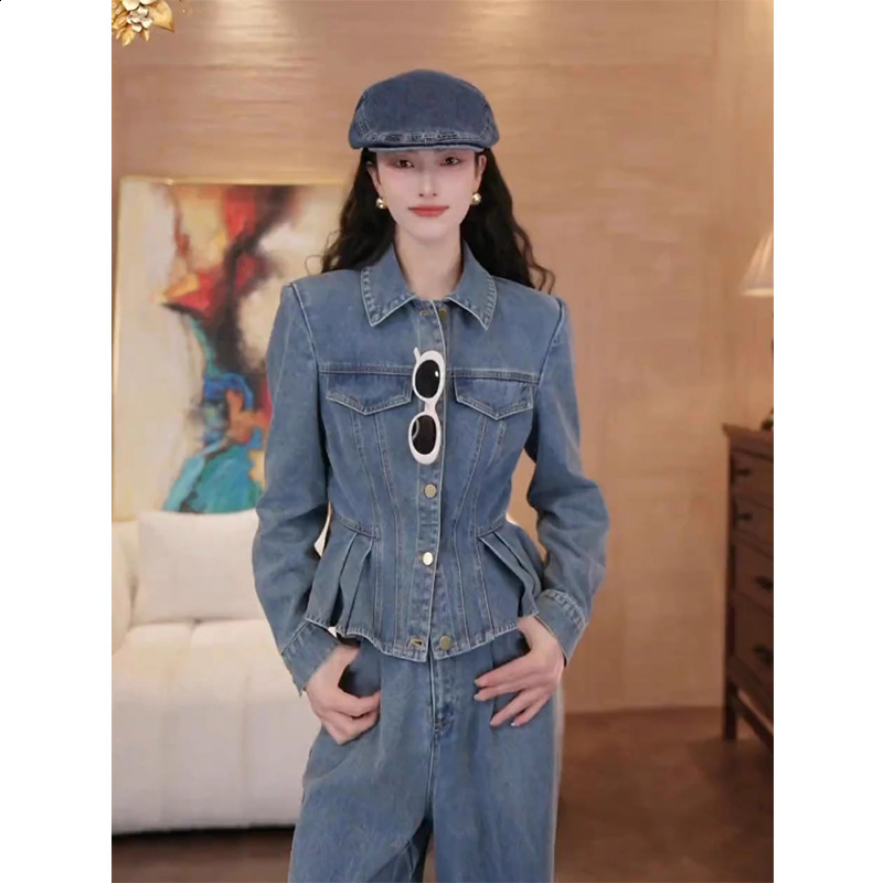 Long Sleeve Jeans Jacket Women Vintage Stitching Clothing Fashion Casual Streetwear Ruffles Chaquetas De Mujer 210520