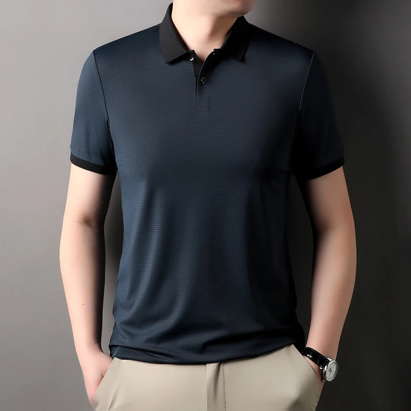 seamless mens polo shirt luxury summer short sleeved business casual high elasticity simple classical plain weave Tshirt 250312