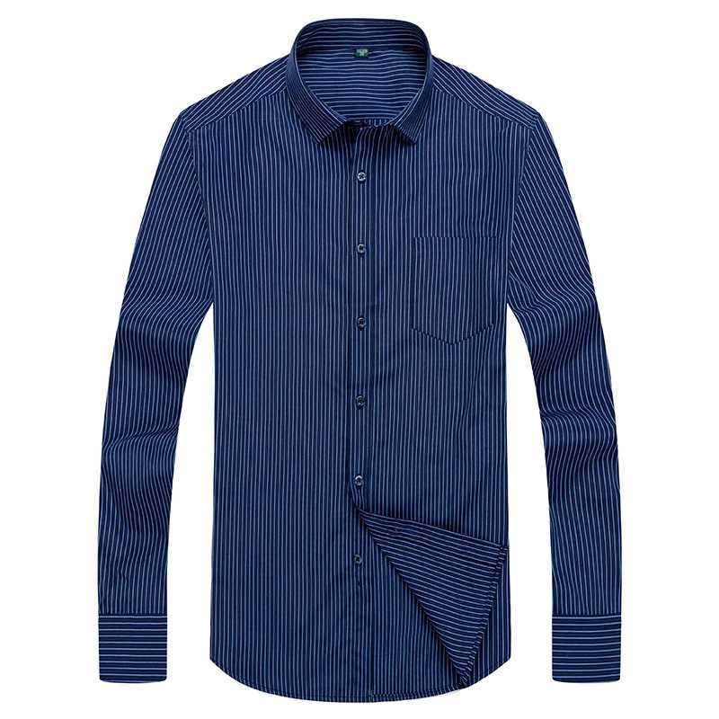 Mens Classic Long Sleeve Solid Stripe Basic Dress with Single Patch Pocket Formal Business Standard Suitable for Office Social Shirt X250324