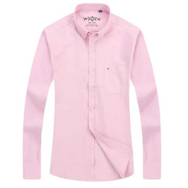 Mens fashion long sleeved solid Oxford shirt with single patch pocket casual fit button down collar shirt X250324