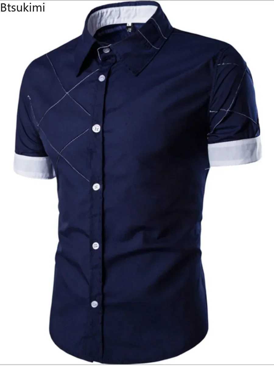 Fashionable business style mens casual short sleeved shirt comfortable cotton basic social formal shirt 2025 mens high-quality shirt X250324