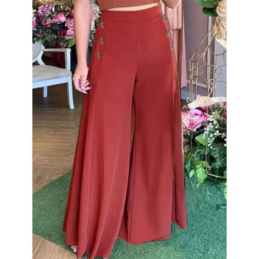 Summer Casual Suit Pants ZANZEA Elegant OL Women Wide Leg Pant S Solid Trouser Oversized High Waist Pantalon Palazzo