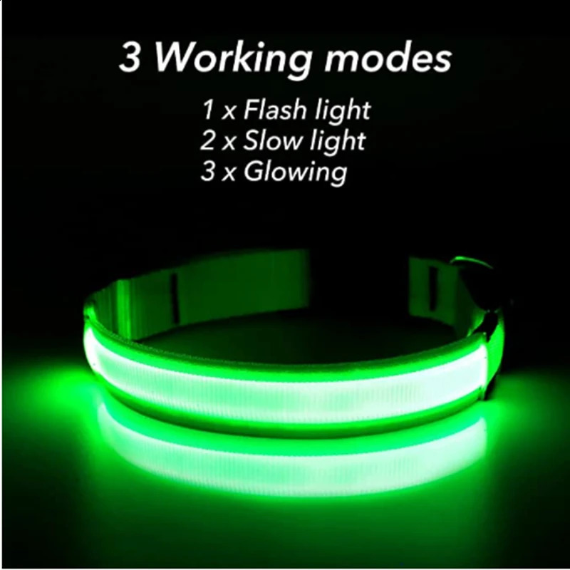 USB Rechargeable Luminous Collar Adjustable Led Glowing Dog Collar for Large Small Dogs Cat Night Light Collar Pet Safety Harnes 250320