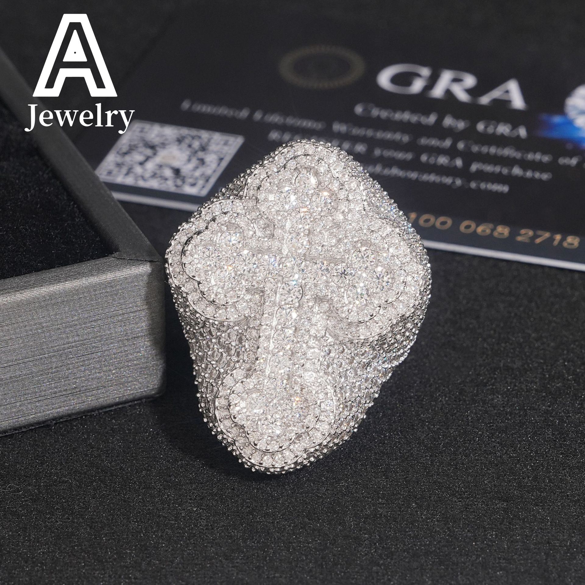 New arrival hip hop moissanite jewelry fashion 925 silver diamond ring men iced out cross moissanite ring
