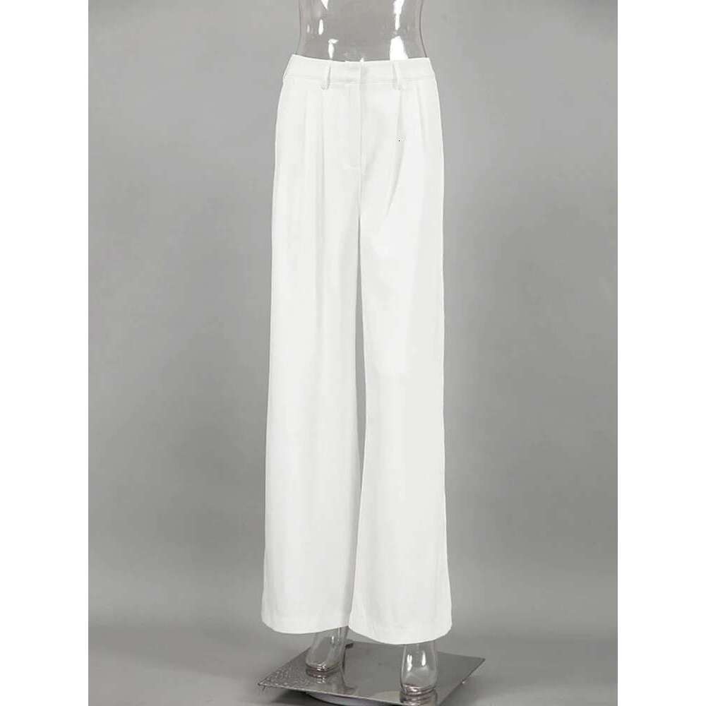 Tossy Fashion High Waist Pocket Women's Y2k Outfit White Patchwork Casual Wide Leg Trousers Autumn Loose Slim Female Pants