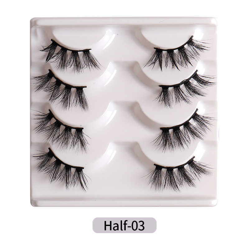 Messy and exaggerated high imitation mink fur half eye false eyelashes 4 pairs set thick curled eyelashes W250324