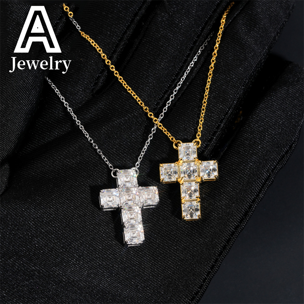 Pass diamond Fine Hip Hop Jewelry Iced Out Assher Cut Pendant 925 Silver VVS Moissanite Cross Pendant For Men Women