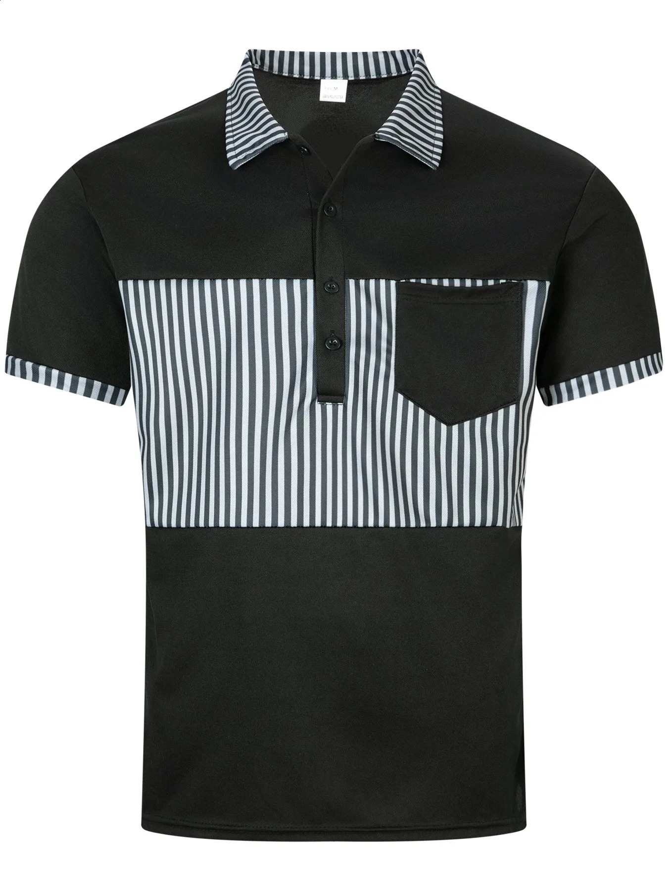 2025 Cross border Summer Mens Casual Polo Shirt Pocket Button Long Front Collar Stripe Colorful Splicing Tshirt 250311