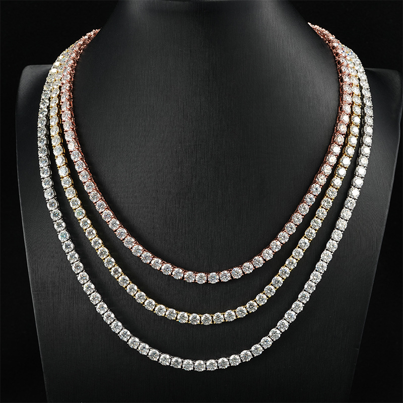 pass dia tester VVS1 D color moissanite chain for women solid sier 3MM wide tennis necklace hip hop designer jewelry woman valentines day gift