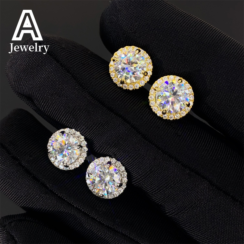 Cross-border exquisite 6.5mm 925 silver VVS Mosan Earrings 2024 New mens and womens hip hop personality jewelry stud earrings