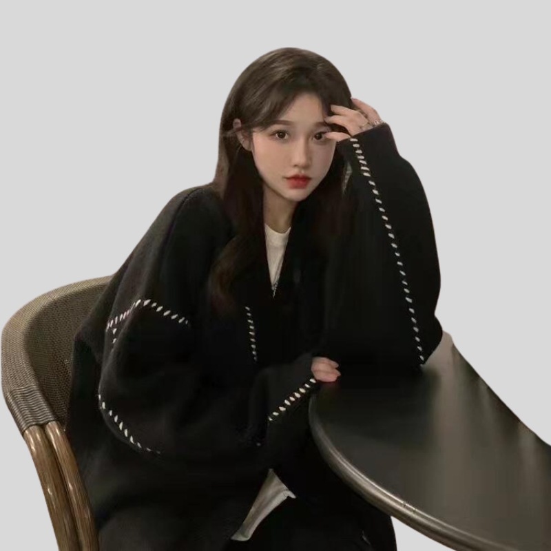 Sweater women wear v-neck knitted sweater in autumn and winter to keep warm, loose and versatile college style chic cardigan, early autumn coat tide