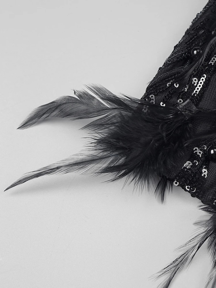 VC Black Crystal Bead Ball Skirt Deep Vneck Necklace Sleeveless Diamond Feather Embossed Evening Dress Vestidos 250320