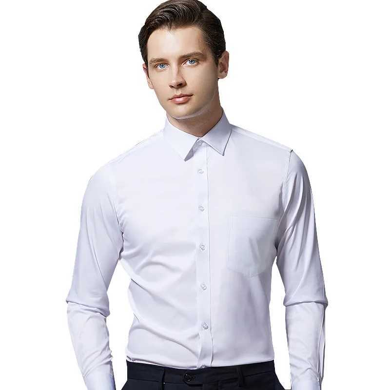 New wrinkle resistant mens shirt long sleeved mens dress slim fit suitable for Camisa Social Business shirt pocket white shirt S-4XL X2503241