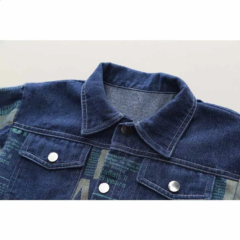 Baby denim jacket boys letter button lapel jacket spring autumn girls solid color retro fashion casual jacket 12M-6 years 250324