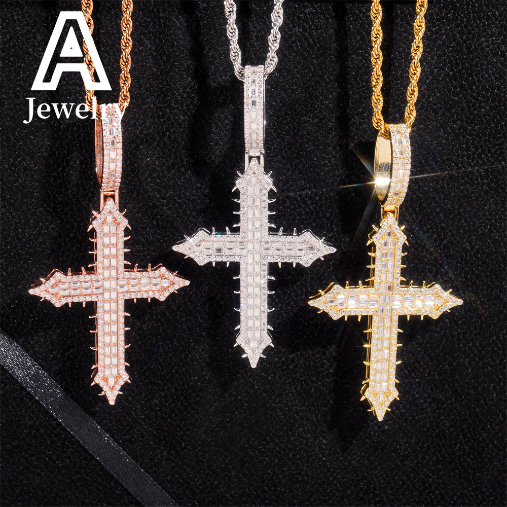 Ready to Ship Hip hop cross pendant 925 sterling silver moissanite pendant iced out shining cross pendant