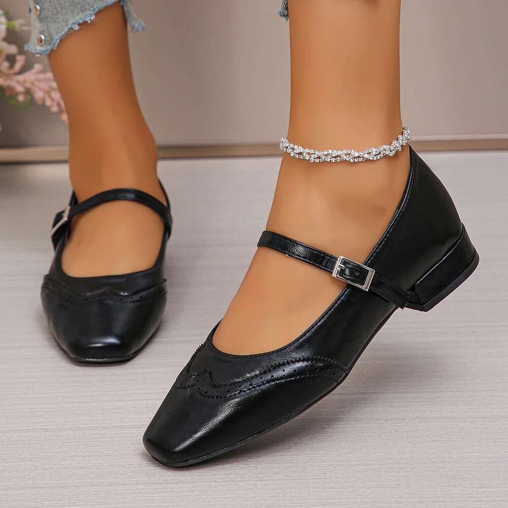 Plus Size 43 Mary Janes Woman Spring 2025 Square Toe Ankle Strap Ballet Flats Women Comfortable Ladies Casual Single Shoes