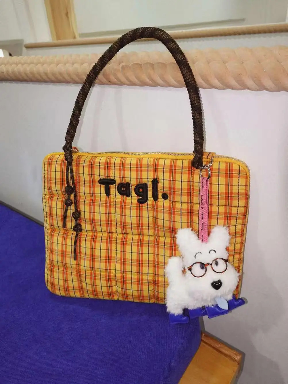 Universal Vintage Orange Large Capacity Laptop Sleeve Plaid Blue Handbag Shoulder Computer Bag Notebook For Case lpad Pro 250314