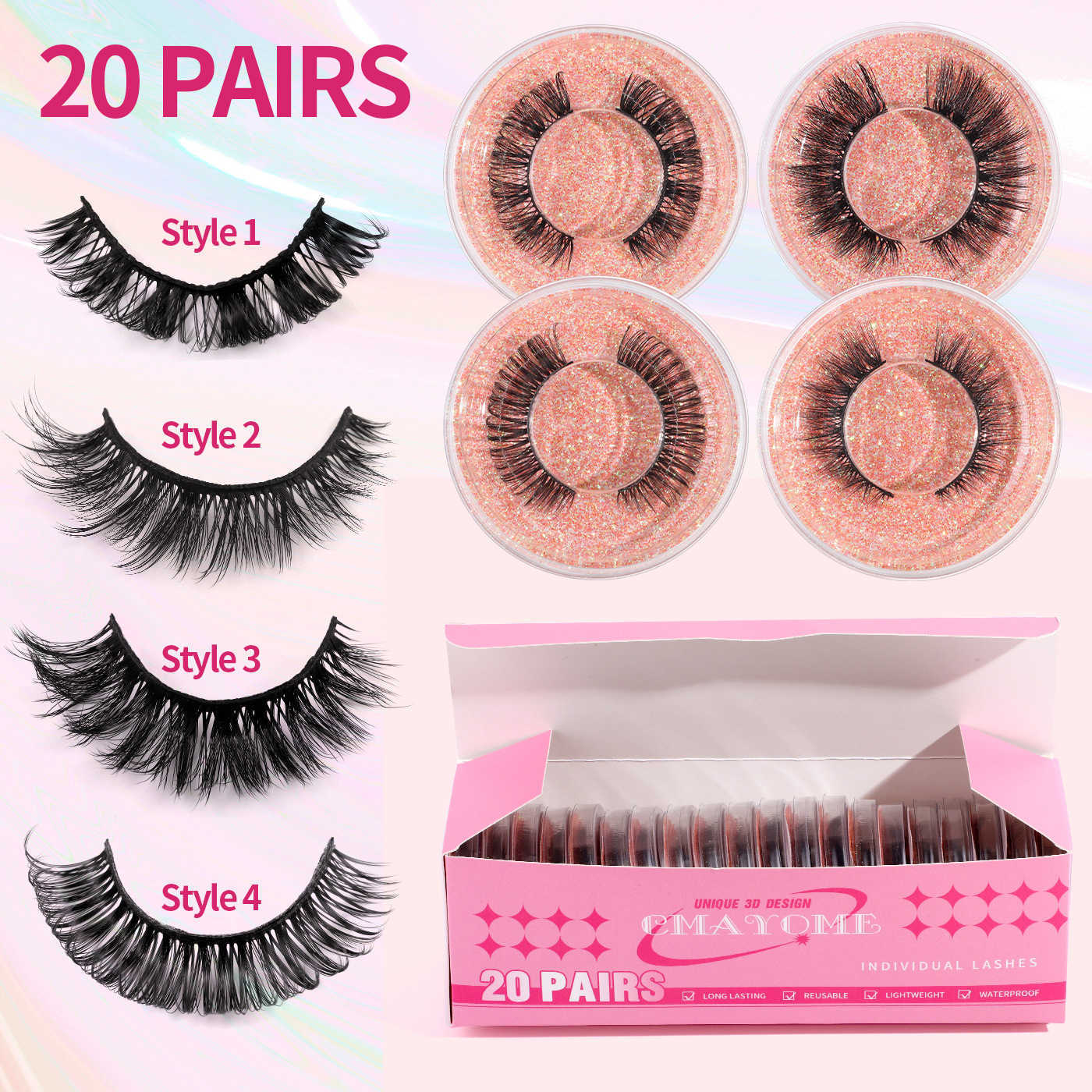 20 boxes of mixed natural curled false eyelashes thick eyelashes exaggerated eyelashes W250324