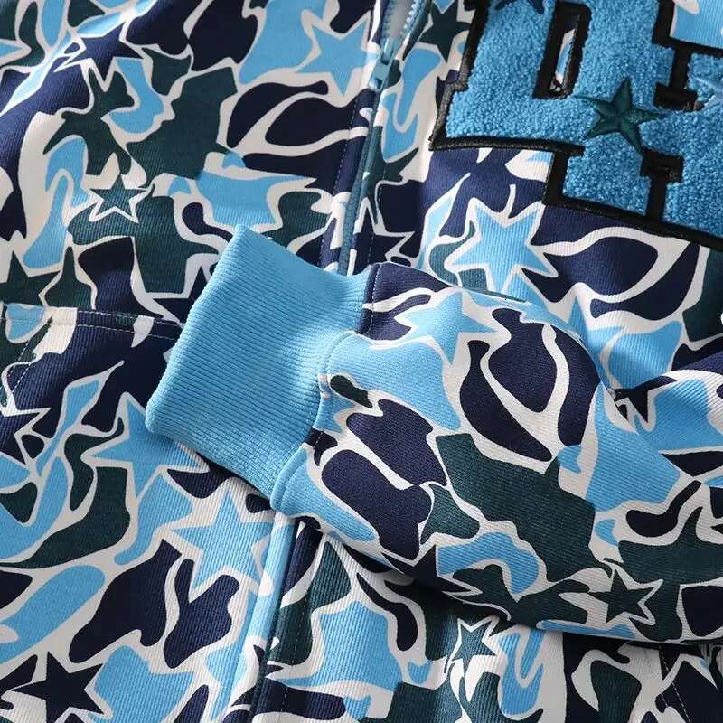 Y2k All-Print American Camouflage Jacket Men And Women Devil Tide Brand Zipper Couple Pentagram Hooded Cardigan Hot Sale