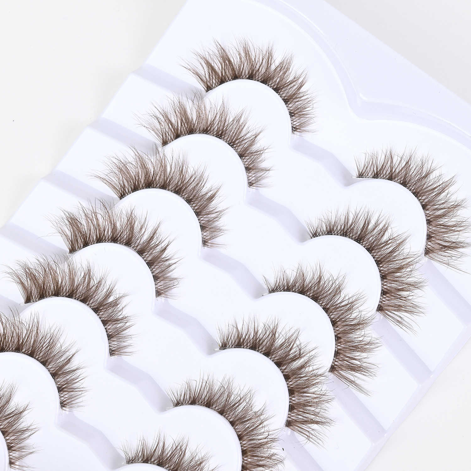 Meiyia New Product Multi Pair Chemical Fiber Eyelash 3D Curling Brown Eyelash Transparent Stem Colored Eyelash W250324