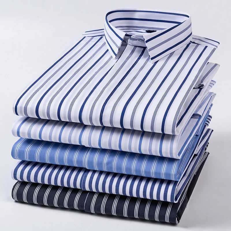 New high-quality concealed button mens shirt long sleeved mens slim fit dress Camiza social business shirt striped shirt 4XL X250324