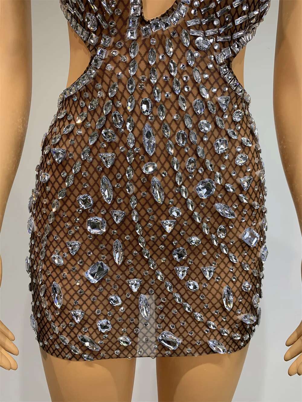 Urious Birthday Party Dress Women Sexy Mesh Backless Stretch Evening Prom Gowns Singer Stage Costume Club Celebrate Outfit