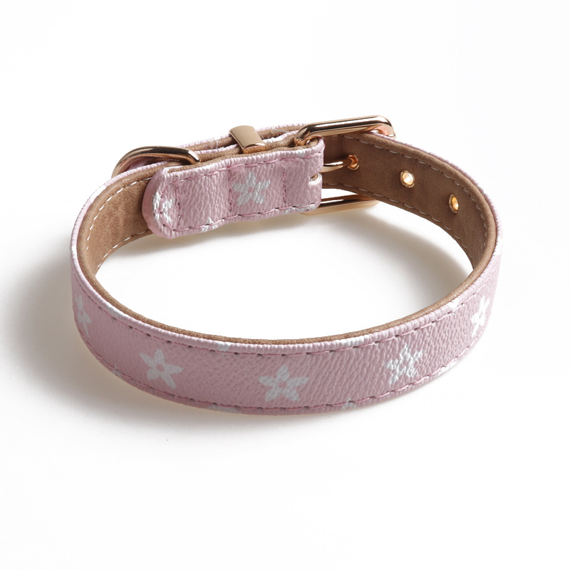 Classic Print Leather Dog Collar for Small Medium Dogs, Soft Padded Dog Leather Collar with luxury Gold Buckle, Durable Comfortable for Medium Dogs Da