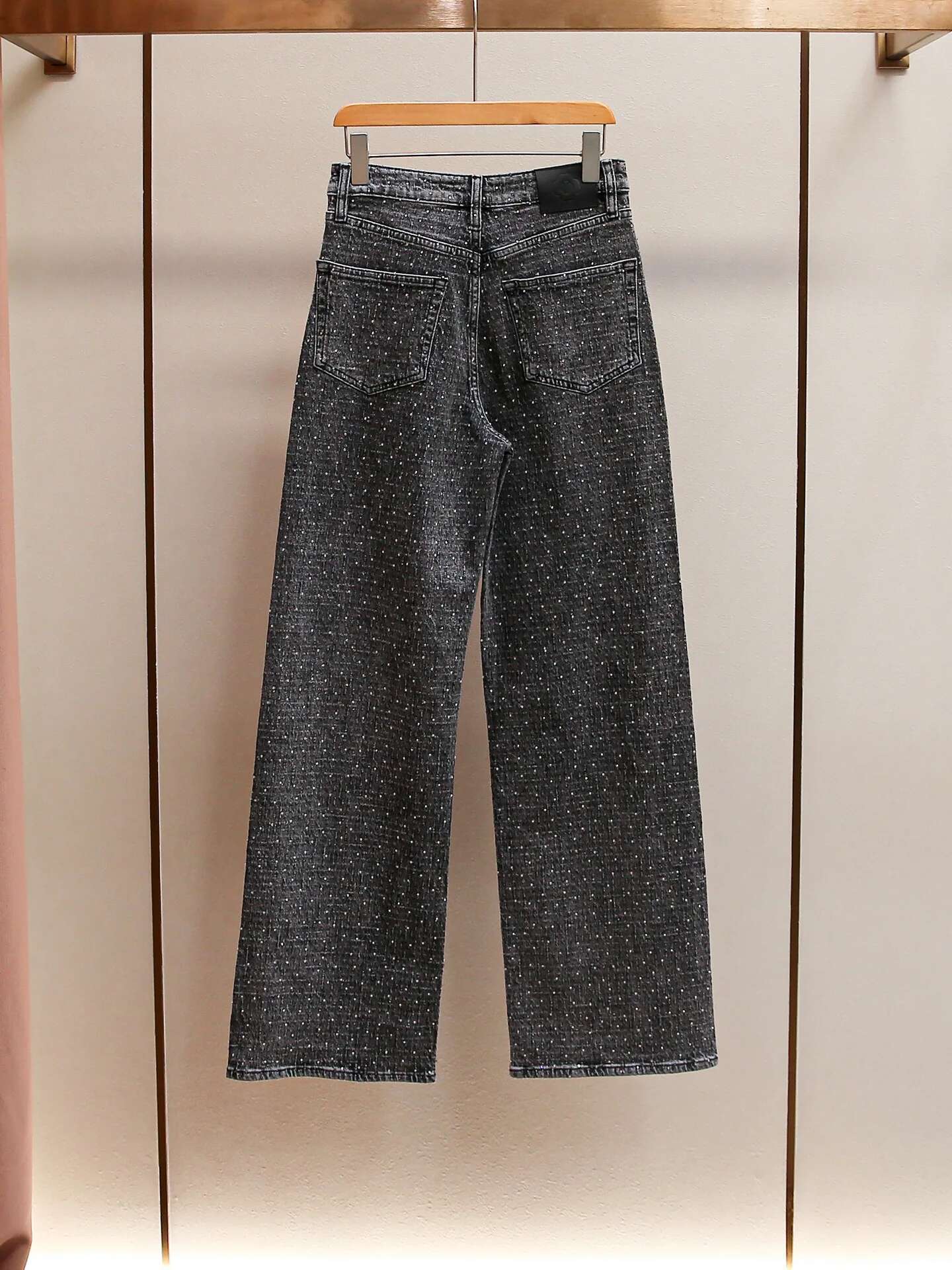 Spring 2025 New Ladies Dark Grey Hot Rhie Decoration Jeans Versatile