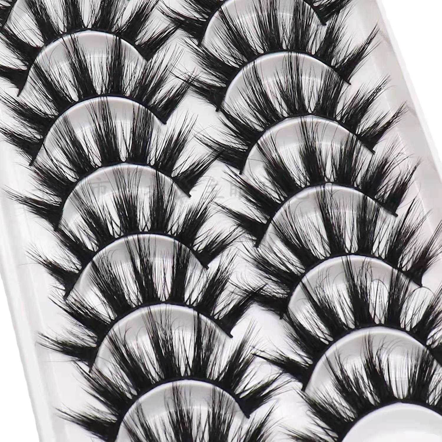 Ten pairs of fake eyelashes imitating mink thick three-dimensional multi-layer fourteen pairs of elongated eyelashes at the end of the eye W250324