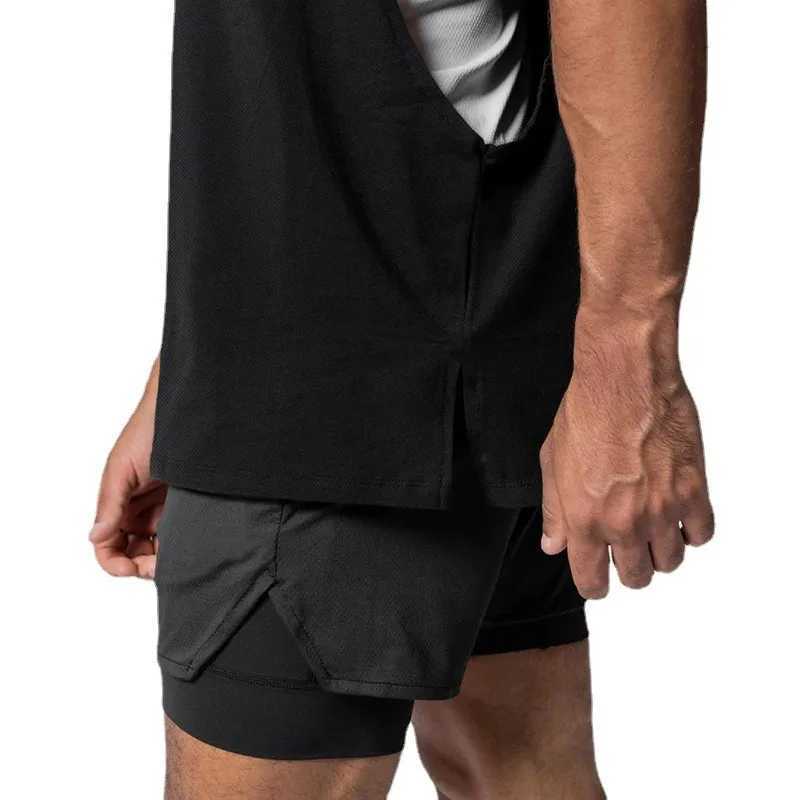 Oversized fitness vest mens open cut side cut fitness shirt sleeveless mesh quick drying fitness clothing muscle single piece vest X250324