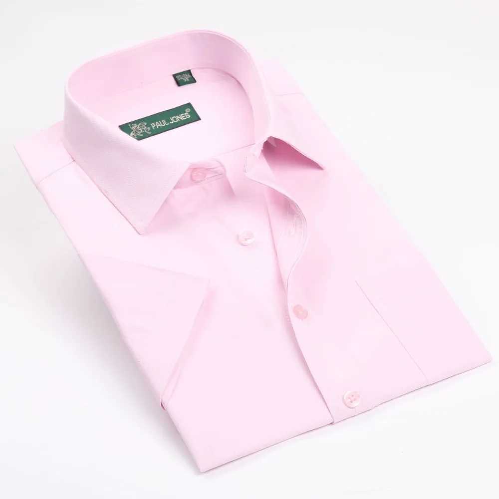 Mens short sleeved solid dress ultra-thin suitable for non-ferrous work shirts formal business social shirts easy to care for and maintain X250324