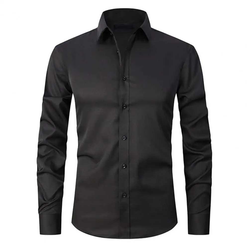 Mens long sleeved casual shirt solid color commercial vertical shirt black and white business shirt wedding official Camilla Masculina X250324