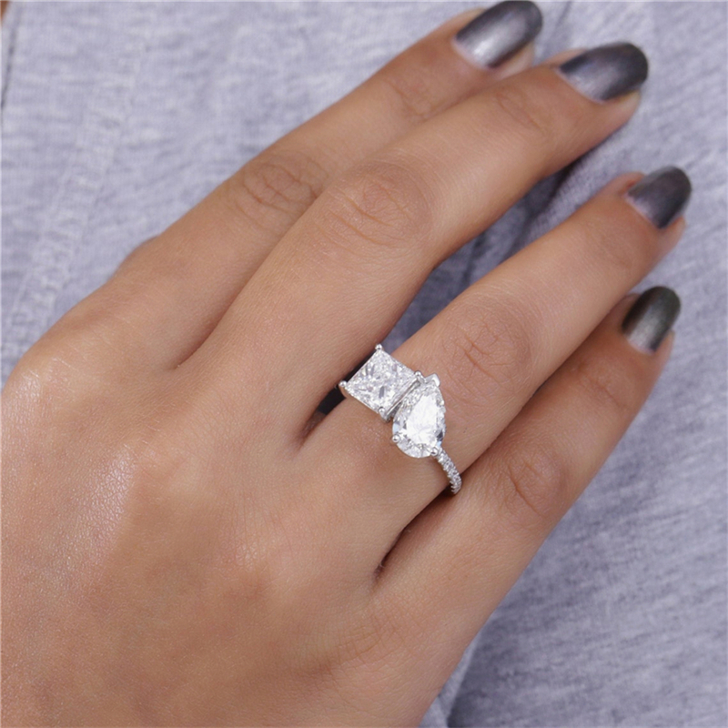 Jewelry 18K White Gold 1.0 Carat Pear And Princess Fashion Design Lab Grown Diamond Engagement Ring For Women Real Gold Wedding Ring