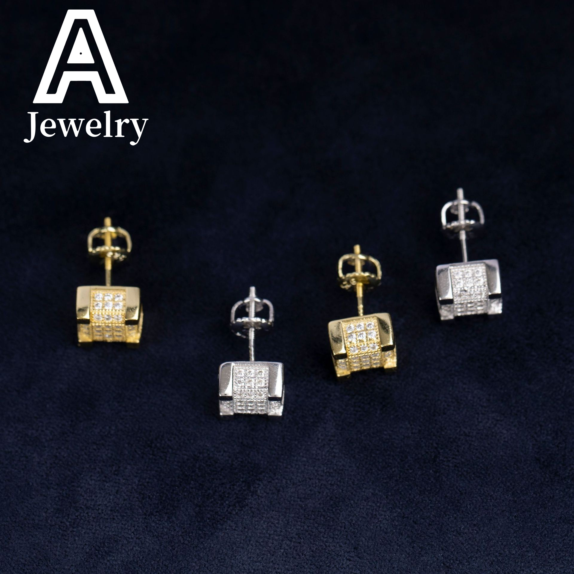 Fashion Hip Hop Jewelry 925 Sterling Silver VVS Moissanite Earrings Men Women Square Shape Ear Studs