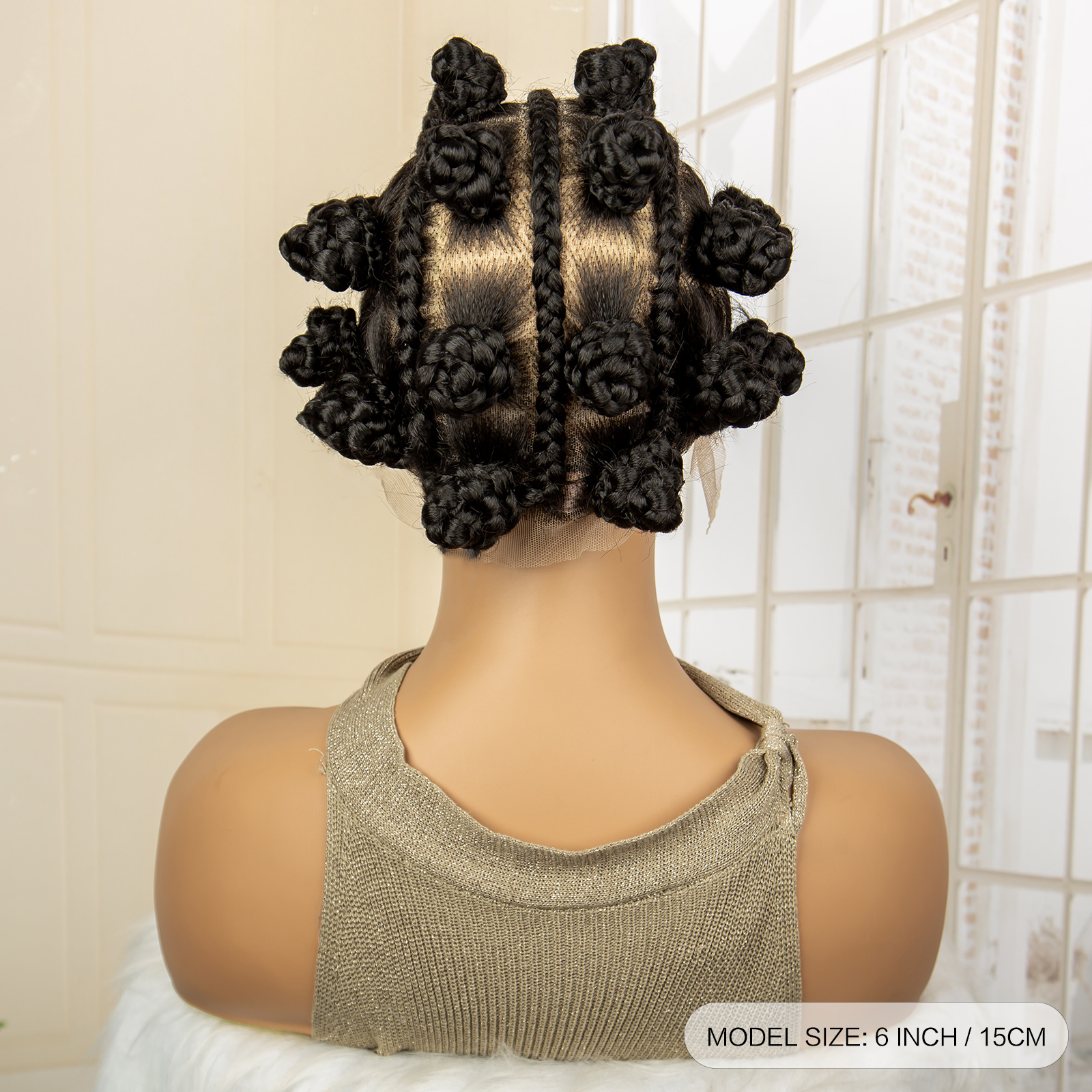 Full Lace Bantu Knots Synthetic Braid Wig Knotless Heat Resistant Crochet Braiding Wigs For Black Women Distressed Box Braided Wig