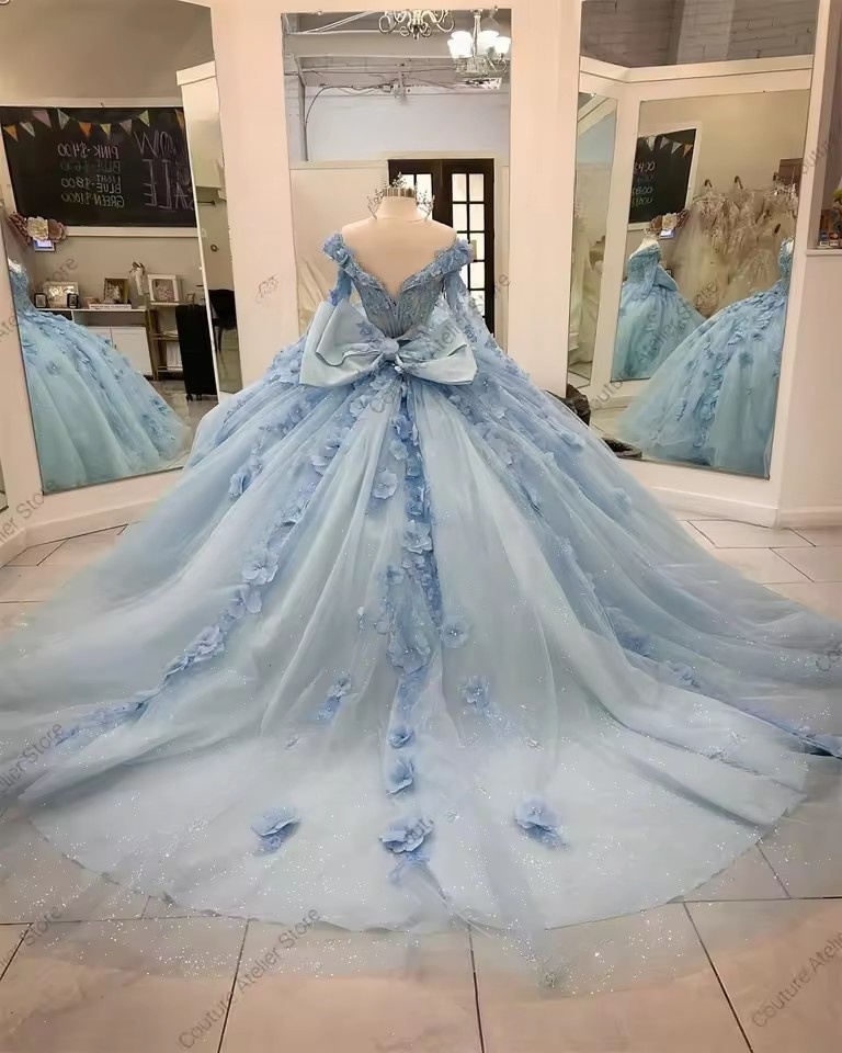3D wers Lace Applique Off The Shoulder Ball Gown Quince Lace-up 15 Dress Quinceanera 2025 Corset Customized