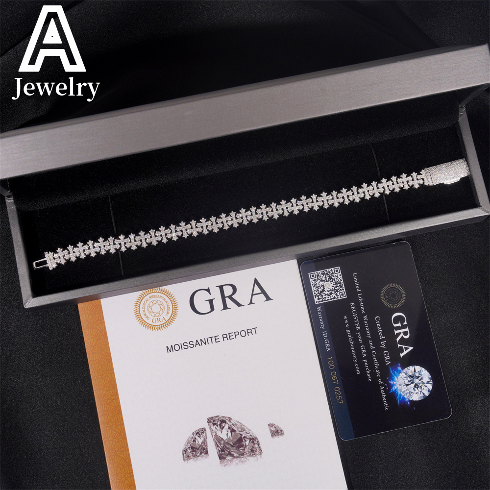 New Arrivals Hip Hop Iced Out Jewelry Pass Test Silver 8.5mm Cross Necklace VVS Moissanite Cuban Link Chain