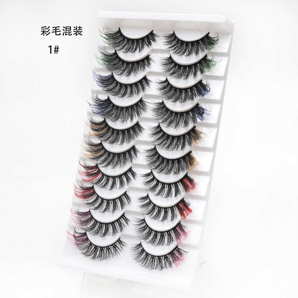 10 pairs of mixed color high imitation false eyelashes exaggerated stage makeup thick and curly with a dazzling and colorful look W250324