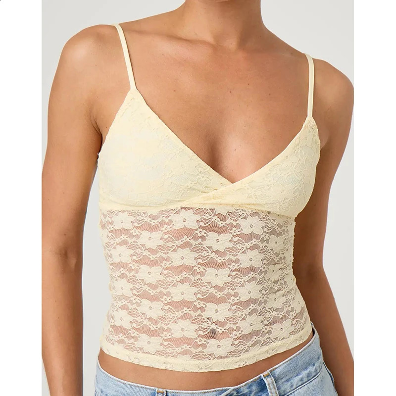 Maemukilabe floral lace camis top womens sexy sleeveless see through shirt vest Coquette V-neck backless crop top womens club uniform 250320