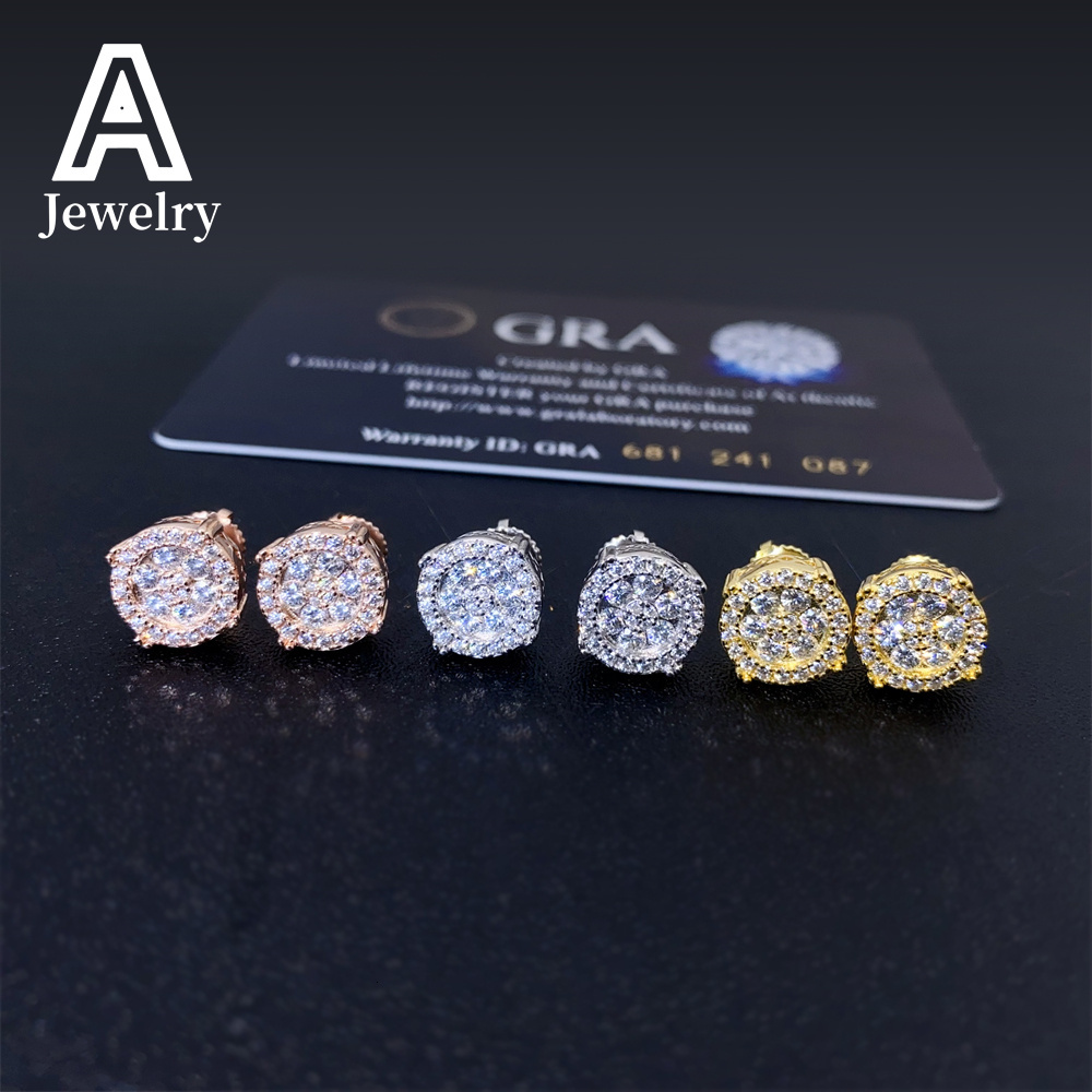 Hot sale streamlined 925 silver Moissantite 2.0mm fashion earrings European and American men and women hip hop