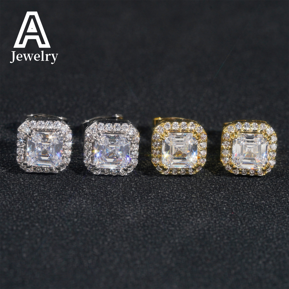 Best-selling European and American boutique 10mm925 sterling silver moissamite earrings hip hop street personality