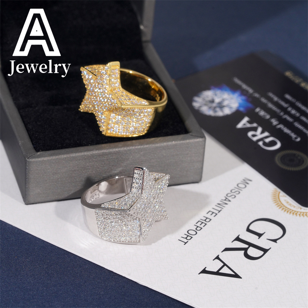 Luxury Fine Jewelry Rapper Fashion Iced Out Top Quality Hip Hop Star Silver 925 Moissanite Ring for men