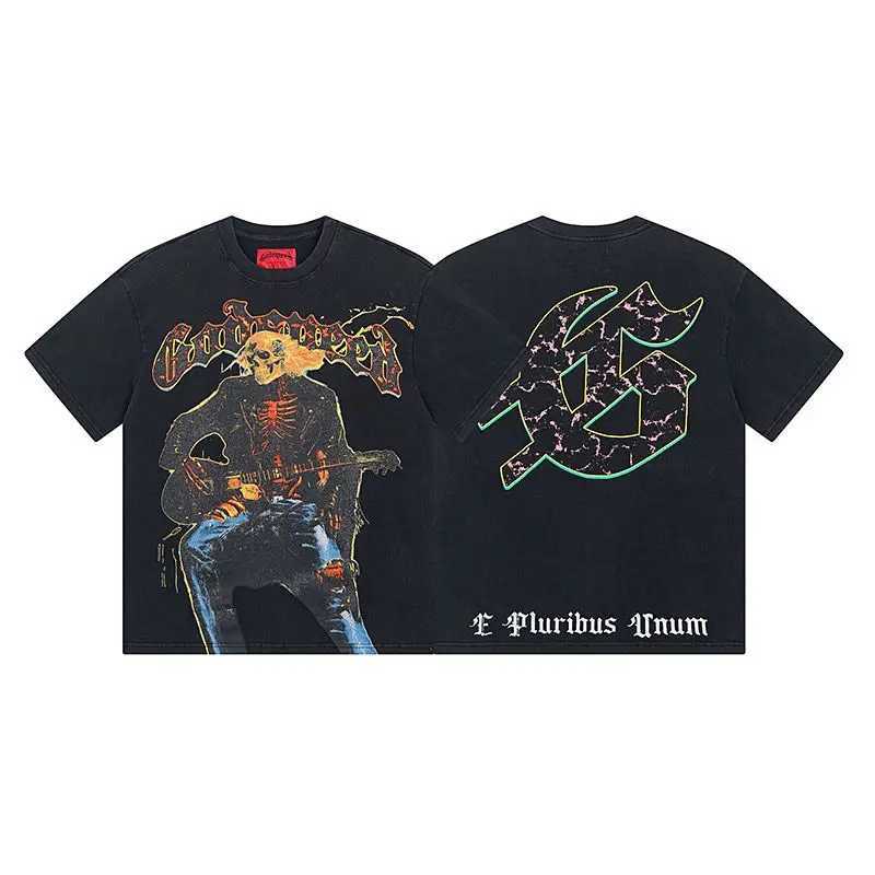 2025 New America Godspd Washed Old Strt Rock Loose Casual Short Sleeve Cotton T-shirt Mens Retro High Quality Trend X250324