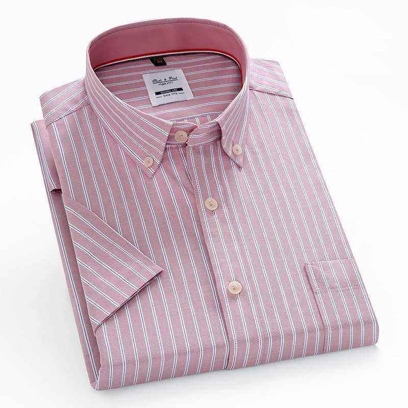 Summer fashion mens short sleeved Oxford shirt button cotton slim fit plain casual shirt top X250324