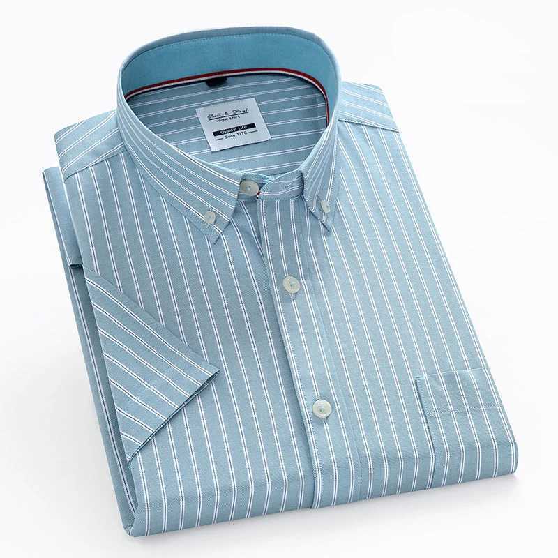 Summer fashion mens short sleeved Oxford shirt button cotton slim fit plain casual shirt top X250324