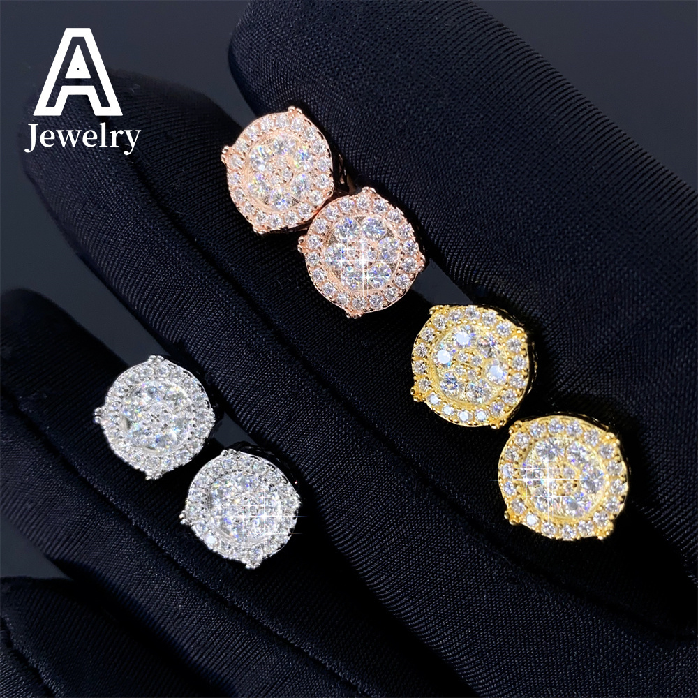 Hot sale streamlined 925 silver Moissantite 2.0mm fashion earrings European and American men and women hip hop