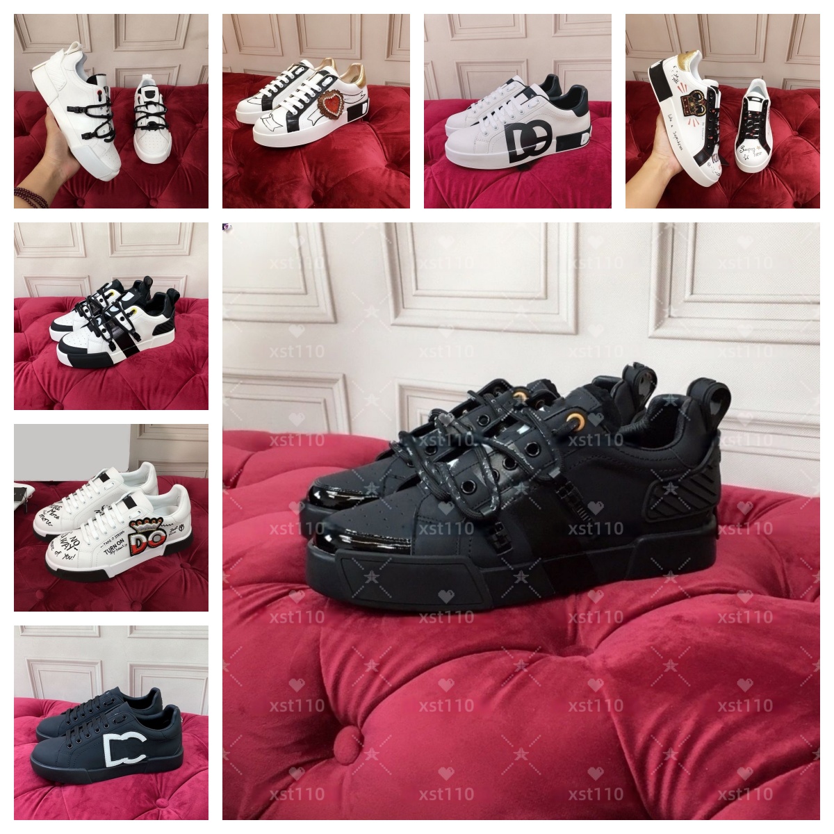 chaussure Leisure Sneakers Walking Men Portofins Shoes -embossed Skateboard Nappa Leather Top Flats Low Design Top Trainers Black luxury designer dolcecabana 66